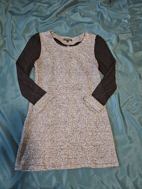 Heather Gray Shift Dress with Black Long Sleeves